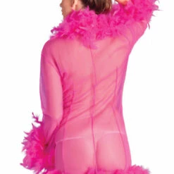 Be Wicked Glamorous Hot Pink Sheer Feather Robe Lingerie