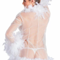 Be Wicked Glamorous White Sheer Feather Robe Lingerie