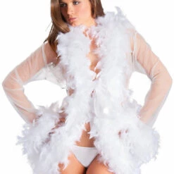 Be Wicked Glamorous White Sheer Feather Robe Lingerie