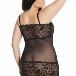 Coquette Plus Size Black Mesh And Lace Chemise