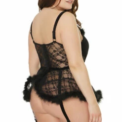 Coquette Plus Size Lace And Marabou Bustier