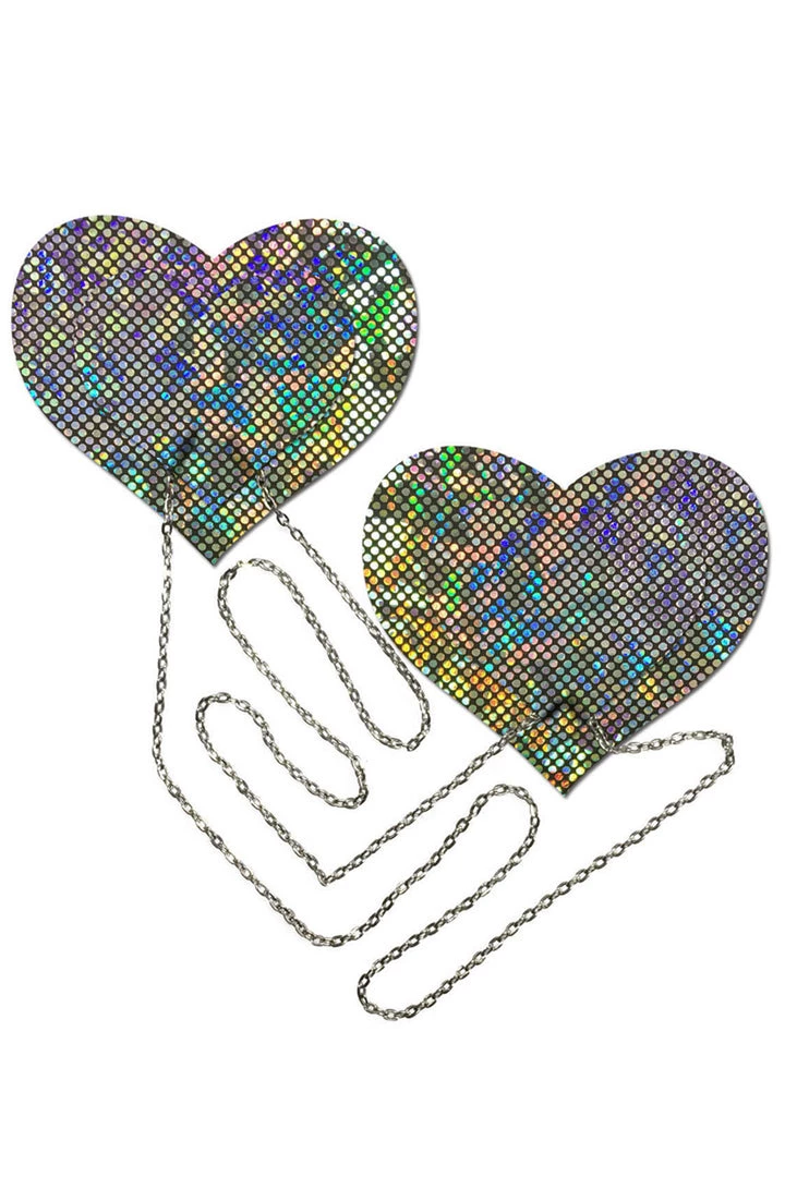 Pastease Silver Shattered Heart Nipple Pasties With Chains 1 Pastease Silver Shattered Heart Nipple Pasties With Chains