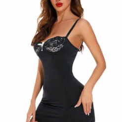 Coquette Black And Contrast Lace Cup Chemise Lingerie