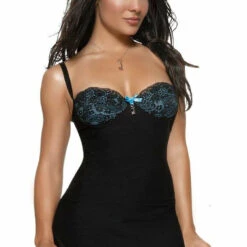 Coquette Black And Contrast Lace Cup Chemise Lingerie