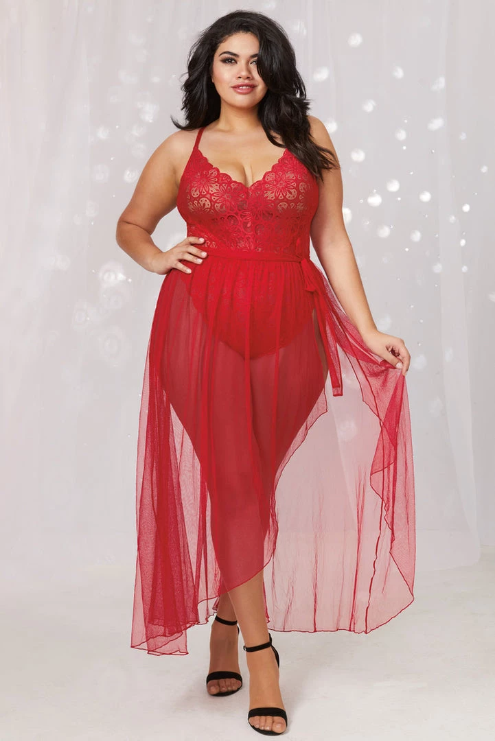 Dreamgirl Plus Size Lace Teddy And Overskirt 3 Dreamgirl Plus Size Lace Teddy And Overskirt