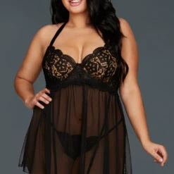 Dreamgirl Plus Size Mesh Garter Babydoll Plus Size Lingerie