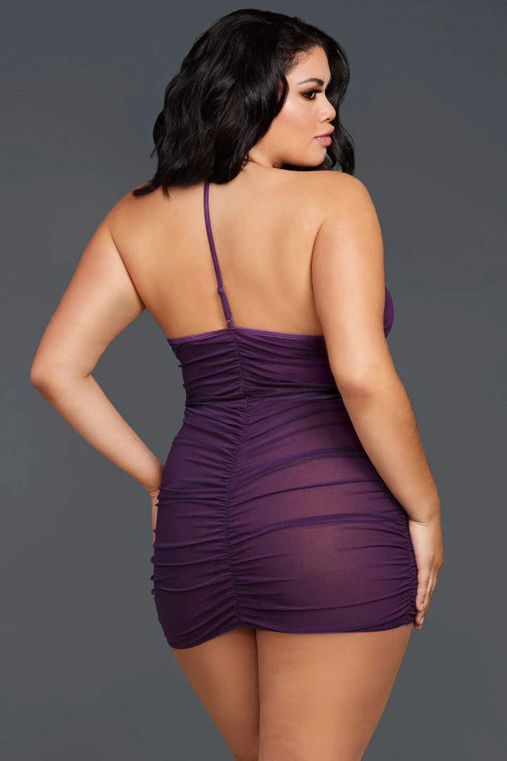 Dreamgirl Plus Size Purple Mesh Zipper Chemise 2 Dreamgirl Plus Size Purple Mesh Zipper Chemise
