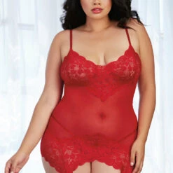 Dreamgirl Plus Size Ruby Mesh And Lace Garter Chemise