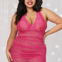 Dreamgirl Plus Size Heart Mesh Chemise