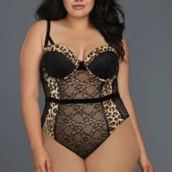 Dreamgirl Plus Size Cheetah Print Mesh Teddy