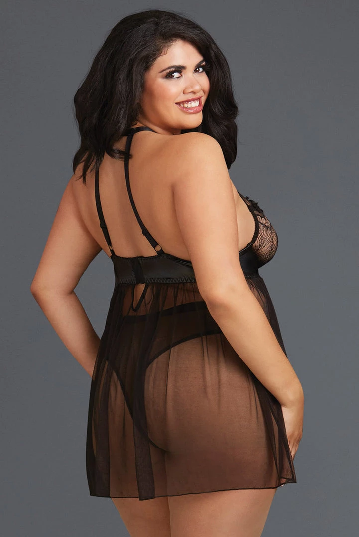 Dreamgirl Plus Size Lingerie Plus Size Sheer Mesh And Lace High Neck Babydoll 2 Dreamgirl Plus Size Lingerie Plus Size Sheer Mesh And Lace High Neck Babydoll