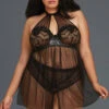 Dreamgirl Plus Size Lingerie Plus Size Sheer Mesh And Lace High Neck Babydoll