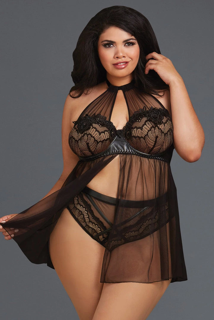 Dreamgirl Plus Size Lingerie Plus Size Sheer Mesh And Lace High Neck Babydoll 3 Dreamgirl Plus Size Lingerie Plus Size Sheer Mesh And Lace High Neck Babydoll