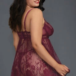 Dreamgirl Plus Size Lingerie Plus Size Burgundy Lace Babydoll