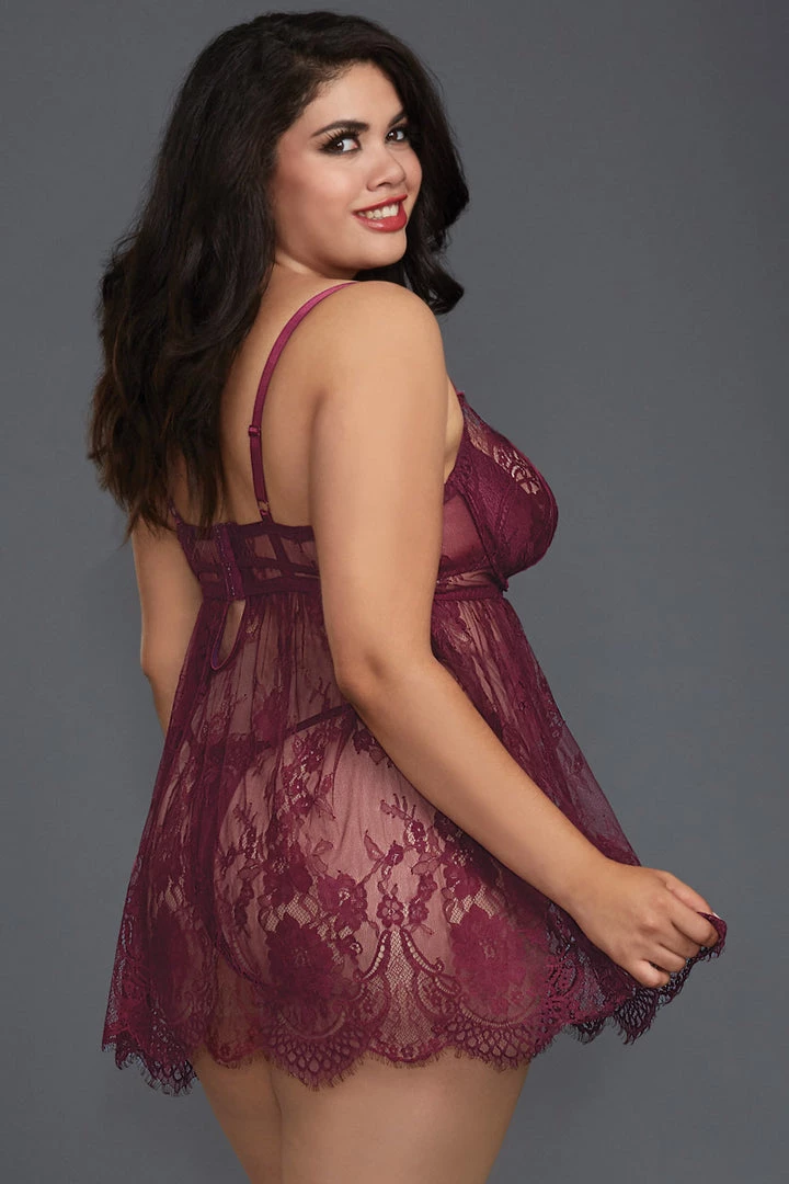 Dreamgirl Plus Size Lingerie Plus Size Burgundy Lace Babydoll 2 Dreamgirl Plus Size Lingerie Plus Size Burgundy Lace Babydoll