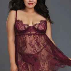 Dreamgirl Plus Size Lingerie Plus Size Burgundy Lace Babydoll 5 Dreamgirl Plus Size Lingerie Plus Size Burgundy Lace Babydoll