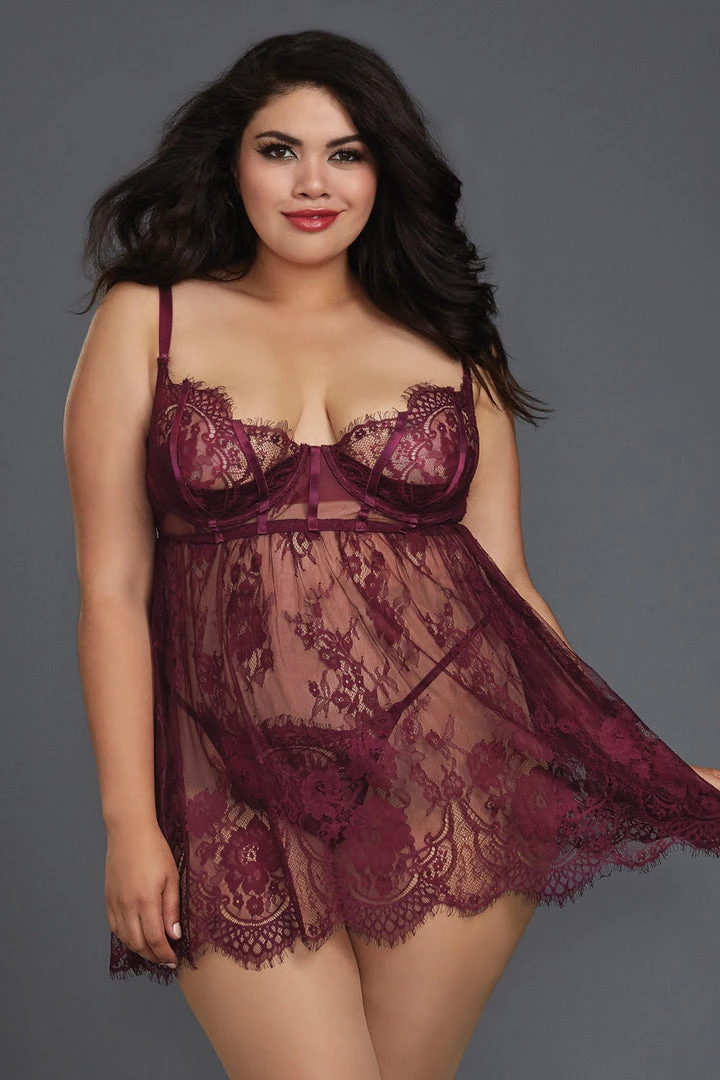 Dreamgirl Plus Size Lingerie Plus Size Burgundy Lace Babydoll 3 Dreamgirl Plus Size Lingerie Plus Size Burgundy Lace Babydoll