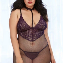 Dreamgirl Plus Size Lingerie Plus Size Fishnet And Lace Collared Chemise
