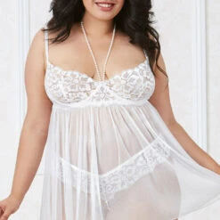 Dreamgirl Plus Size White Babydoll And Restraint Set Plus Size Lingerie