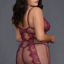 Dreamgirl Plus Size Purple Fishnet And Lace Chemise Plus Size Lingerie