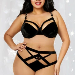 Dreamgirl Plus Size Strappy Velvet Bra And Panty Set 5 Dreamgirl Plus Size Strappy Velvet Bra And Panty Set