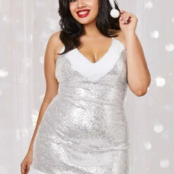 Dreamgirl Plus Size Silver Sequin Christmas Elf Chemise