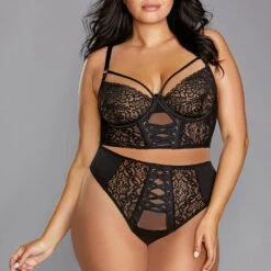 Dreamgirl Plus Size Strappy Lace Bustier And Thong