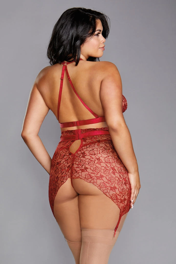 Dreamgirl Plus Size Floral Embroidered Bra And Garterskirt 2 Dreamgirl Plus Size Floral Embroidered Bra And Garterskirt