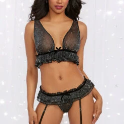 Dreamgirl Sparkle Mesh Ruffle Bra Set Lingerie