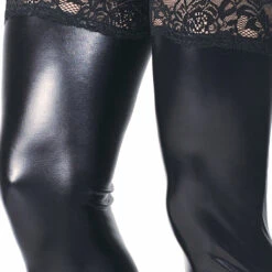 Coquette Lingerie Toeless Faux Leather Thigh Highs With Lace Tops