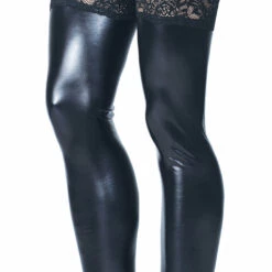 Coquette Lace Up Ribbon Wet Look Thigh High Stockings Lingerie