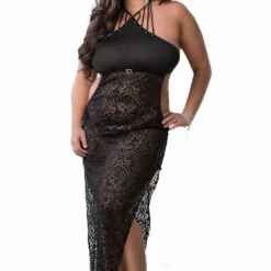 G World Intimates Plus Size Sensual Black Lace Night Dress