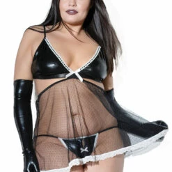 Coquette Wet Look Babydoll French Maid Outfit Lingerie