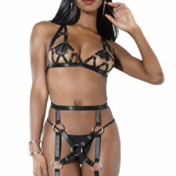 Coquette Lingerie Restrained Urges Harness Bra & Garter Set