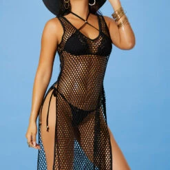 Elegant Moments Black Crochet Cover Up