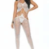 Elegant Moments White Petal Net Bodystocking Lingerie