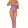 Elegant Moments Plus Size Lingerie Plus Size Purple Cupless Fishnet Teddy