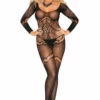 Elegant Moments Plus Size Long Sleeve Floral Bodystocking