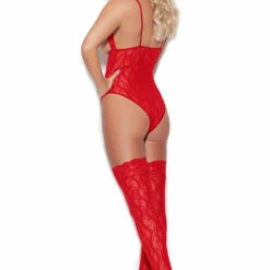 Elegant Moments Lingerie Cupless Red Lace Teddy