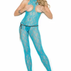 Elegant Moments Neon Blue Cupless Lace Bodystocking Lingerie