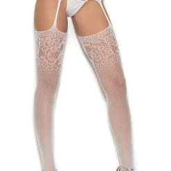 Elegant Moments Hosiery White Crochet Suspender Pantyhose 5 Elegant Moments Hosiery White Crochet Suspender Pantyhose