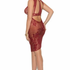 Elegant Moments Plus Size Burgundy Lace Keyhole Chemise