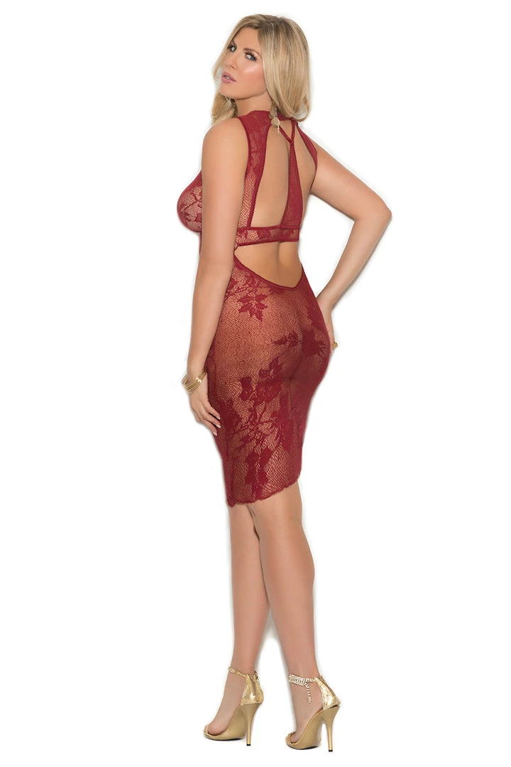 Elegant Moments Plus Size Burgundy Lace Keyhole Chemise 2 Elegant Moments Plus Size Burgundy Lace Keyhole Chemise