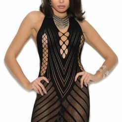 Elegant Moments Chemise Lingerie Black Seamless Halter Chemise