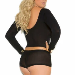 Elegant Moments Plus Size Opaque Long Sleeve Top And Shorts