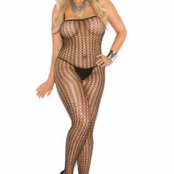 Elegant Moments Plus Size Black Crochet Bodystocking