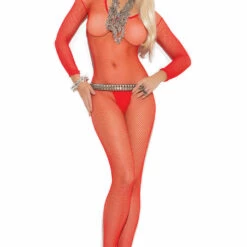 Elegant Moments Lingerie Fishnet Bodystocking With Long Sleeves