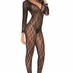Elegant Moments Lingerie Long Sleeve Ribbon Lace Bodystocking