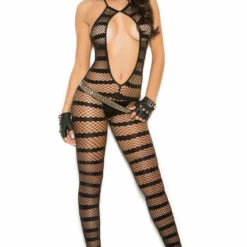 Elegant Moments Striped Diamond Net Bodystocking Lingerie
