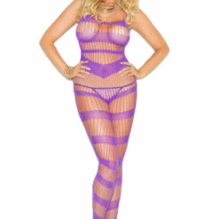 Elegant Moments Plus Size Strappy Purple Bodystocking 5 Elegant Moments Plus Size Strappy Purple Bodystocking